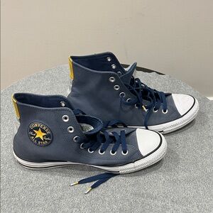 Converse Blue High-Tops with Yellow Accents